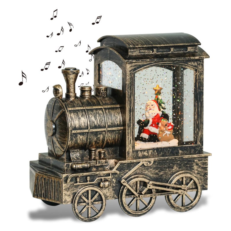 GenSwin Christmas Snow Globe Lantern Train Water Swirling Glitter with 6H Timer  Musical LED Lighted Battery Operated Santa Claus Scene for Christmas Home Decoration and Gift(Copper) - Image 1